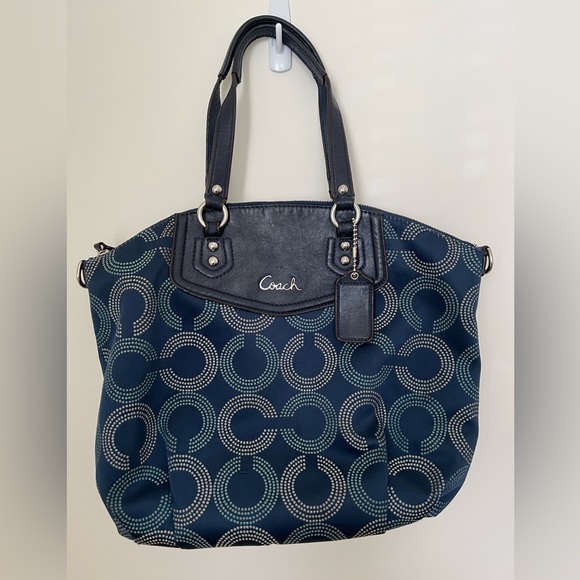 COACH Ashley Dotted OP Art North South satchel navy blue - Picture 1 of 9